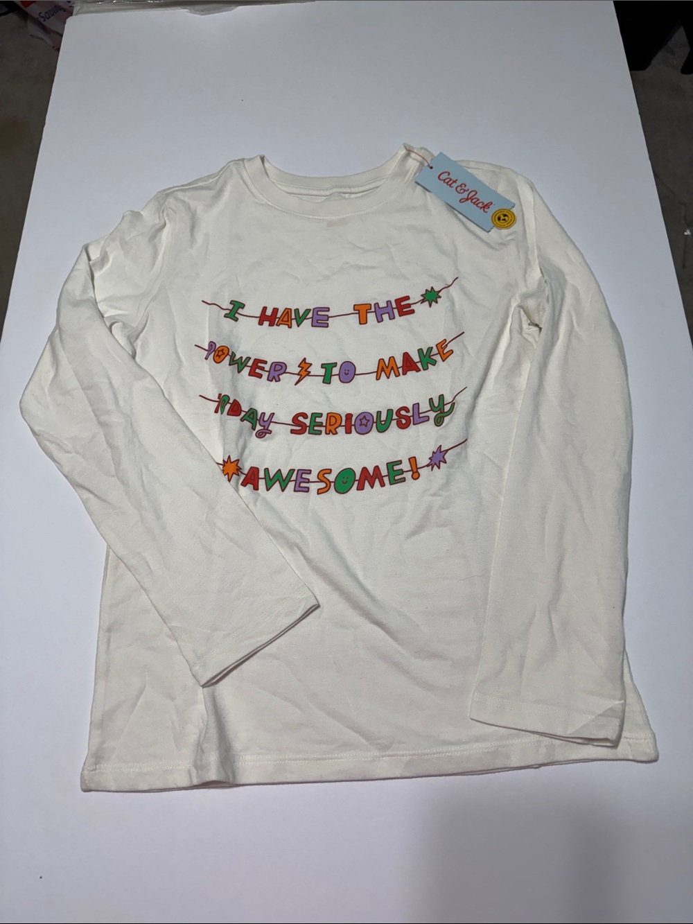 Cat & Jack Cream Long-Sleeve Graphic Tee with Multicolor Lettering